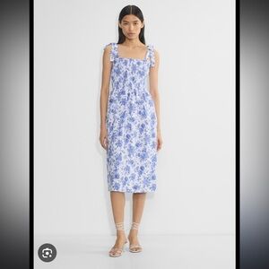 Aritzia Wilfred golden hour linen dress - blue white floral small